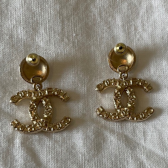 Chanel Embossed CC Logo Crystal Earrings - Picture 2 of 4